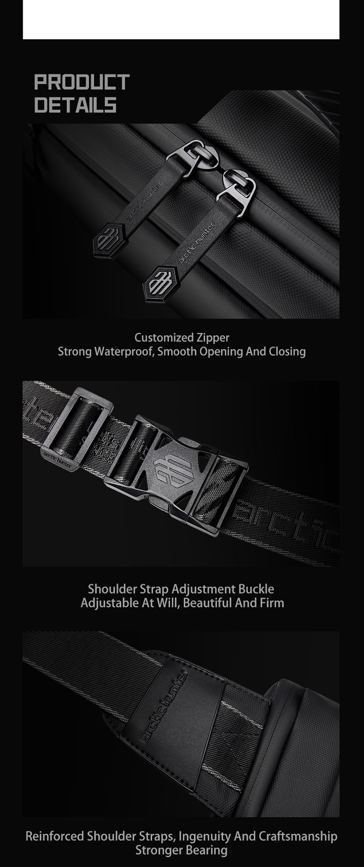 Arctic Hunter Cross Body Travel Sling Bag Water Resistant Anti-Theft Tough Men Series Unisex Messenger Shoulder bag, Y00020 Black