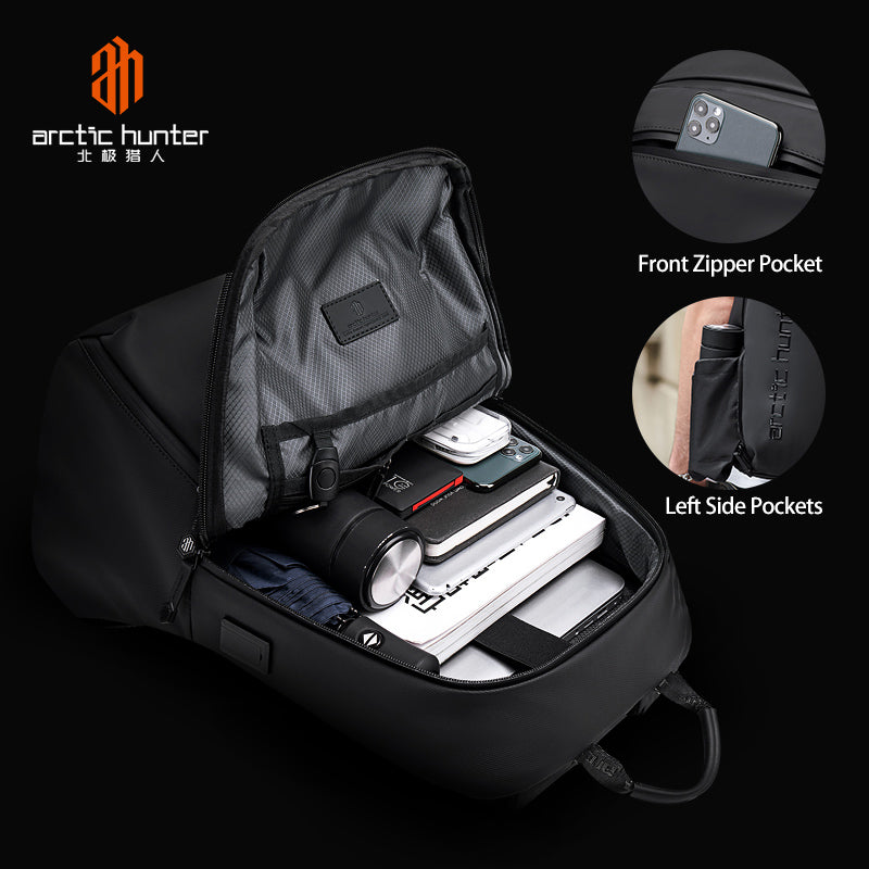 Arctic Hunter Anti Theft 15.6 Inch Water Resistant Shoulder Bag with Multi-Pockets with built in USB Port for Men & Women, B00423 Black