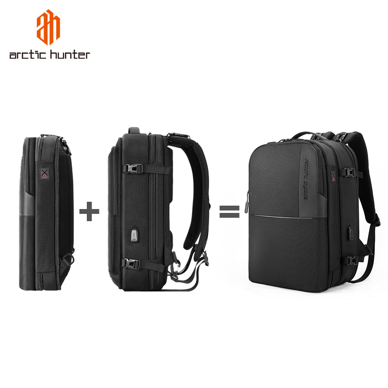 Arctic Hunter 3 in 1 Travel Backpack Convertible Top Loader Water Repellent Daypack with Built in USB Port and Headphone Jack for Men and Women, B00382 Black