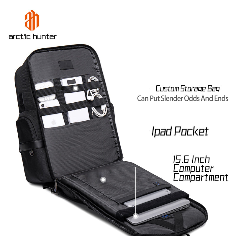Arctic Hunter Premium Laptop Shoulder Backpack TSA Friendly Opening Water/Scratch Resistant Daypack with Built in USB/Earphone Port for Men and Women, B00449