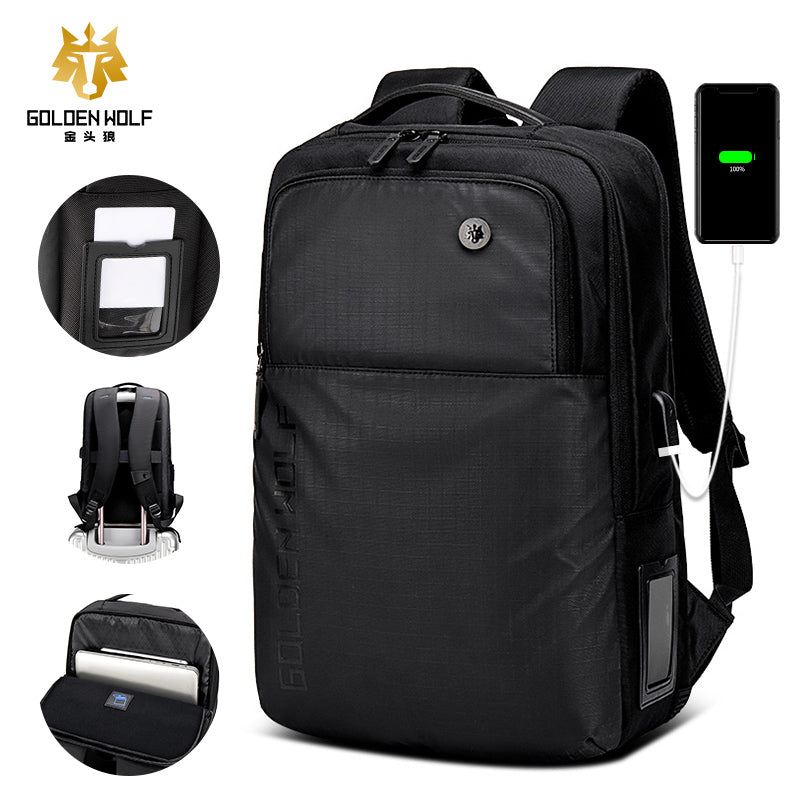 Artic Hunter Golden Wolf Laptop Backpack Water Resistant 20 L Shoulder bag with built in USB port and headphone Jack for Unisex, GB00399