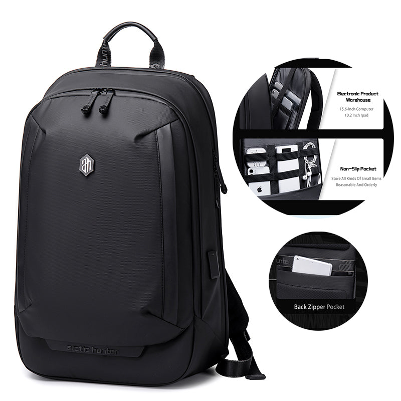 Arctic Hunter Anti Theft 15.6 Inch Water Resistant Shoulder Bag with Multi-Pockets with built in USB Port for Men & Women, B00443 Black