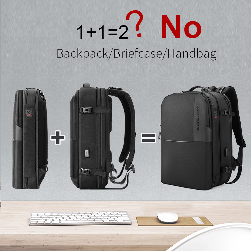 Arctic Hunter 3 in 1 Travel Backpack Convertible Top Loader Water Repellent Daypack with Built in USB Port and Headphone Jack for Men and Women, B00382 Black