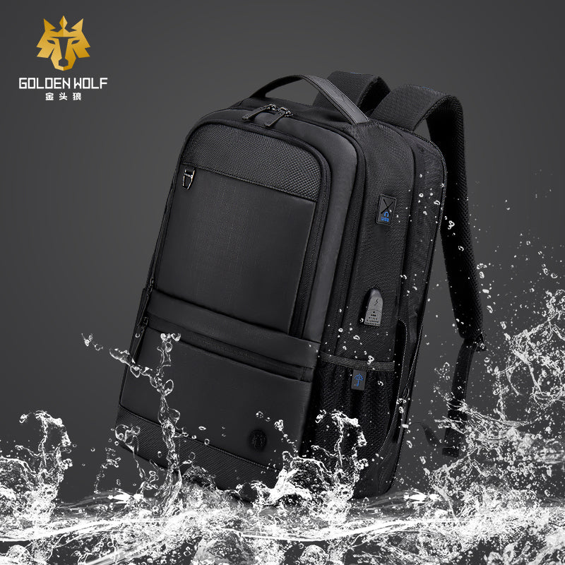 Artic Hunter Golden Wolf Shoulder Daypack Water Resistant 17-inch Expandable Laptop Backpack with Built in USB port and Earphone Jack for Unisex, GB00402
