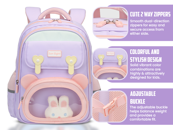 Sun Eight Premium Kids Backpack 15.5-Inch Lightweight Water-Resistant Polyester School Backpack for Girls – Pink | SE22260