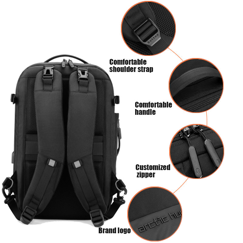 Arctic Hunter 3 in 1 Travel Backpack Convertible Top Loader Water Repellent Daypack with Built in USB Port and Headphone Jack for Men and Women, B00382 Black