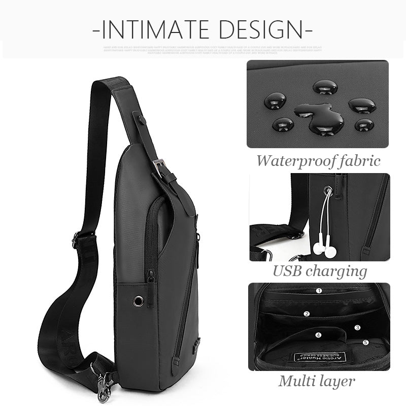 Arctic Hunter Water Resistant Side Bag for Men and Women Durable Small Shoulder bag with Built in Earphone Jack for Outdoor Travel Business and Daily Use, XB13006