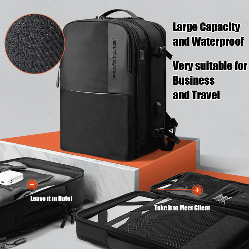 Arctic Hunter 3 in 1 Travel Backpack Convertible Top Loader Water Repellent Daypack with Built in USB Port and Headphone Jack for Men and Women, B00382 Black