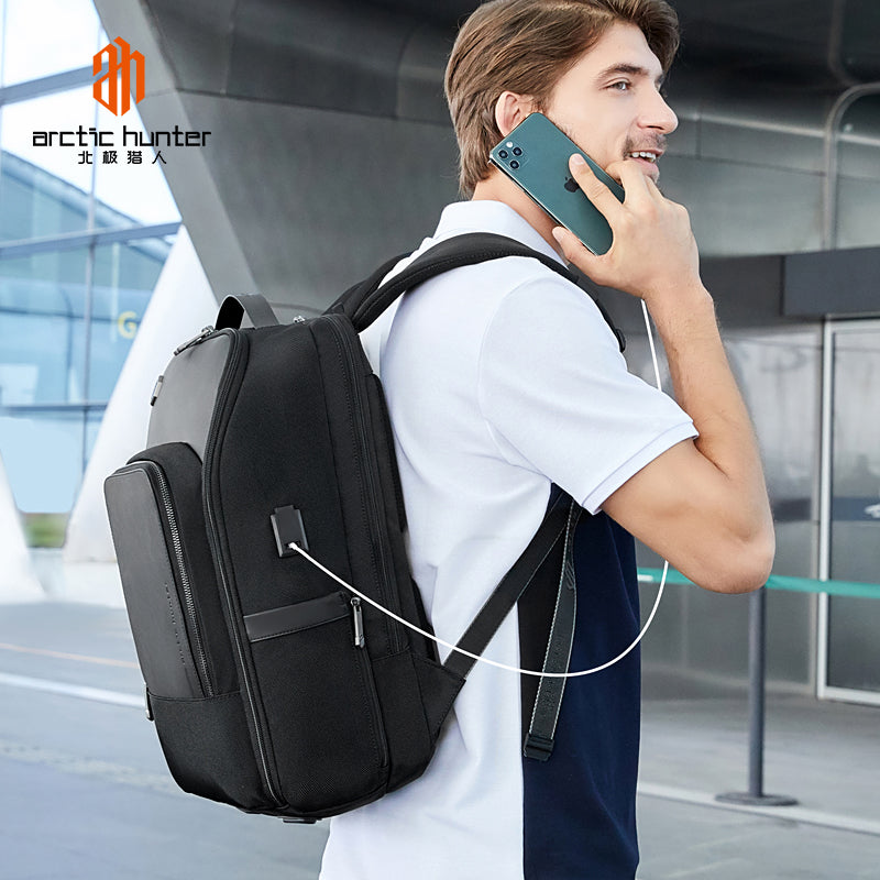 Artic Hunter Tough Men Shoulder Daypack Water Resistant Synthetic Durable Backpack with Built in USB and Headphone Port, B00403
