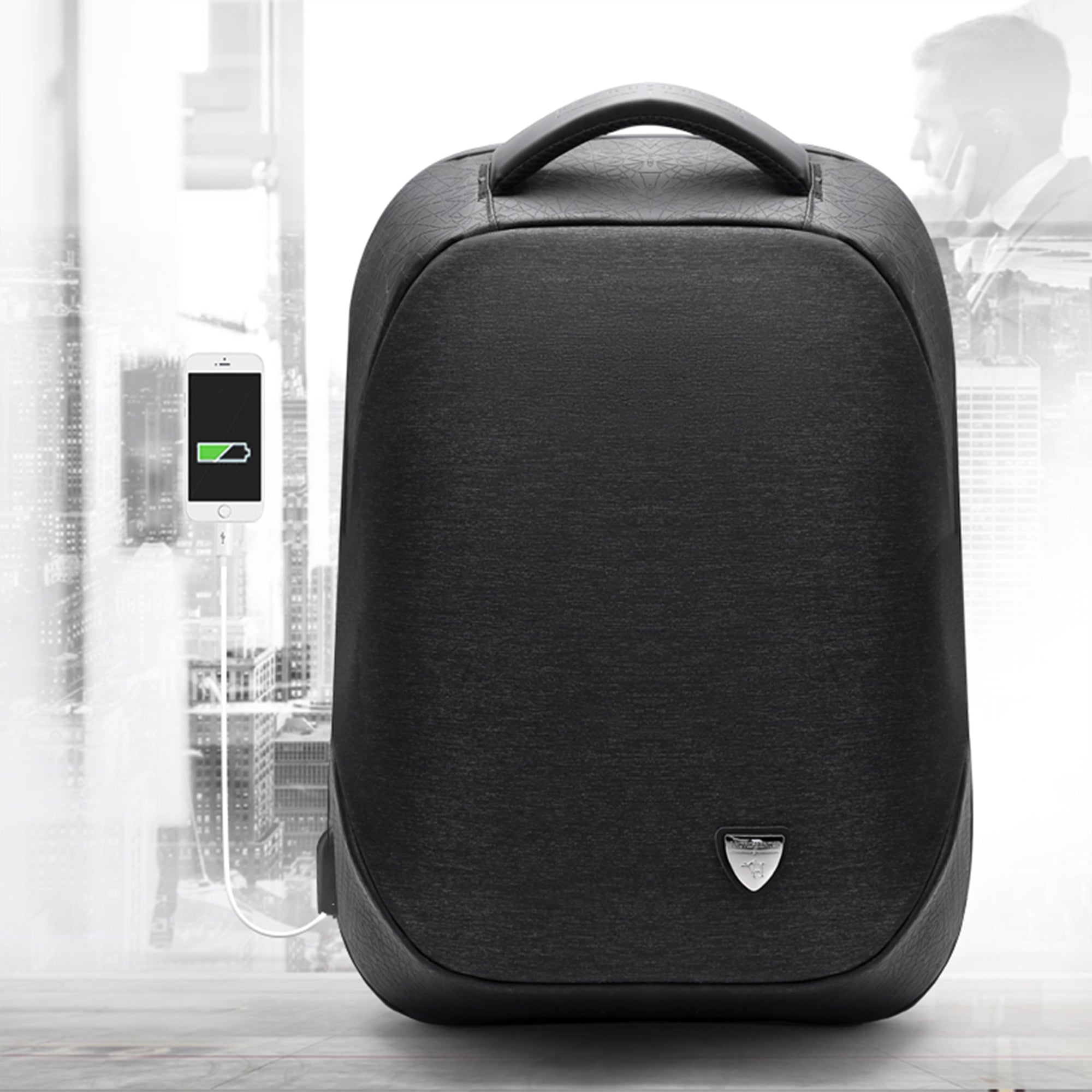 ARCTIC HUNTER SEMI HARD DURABLE POLYESTER TRAVEL BACKPACK 15.6” TSA FRIENDLY OPENING WITH BUILT IN USB PORT, B00193