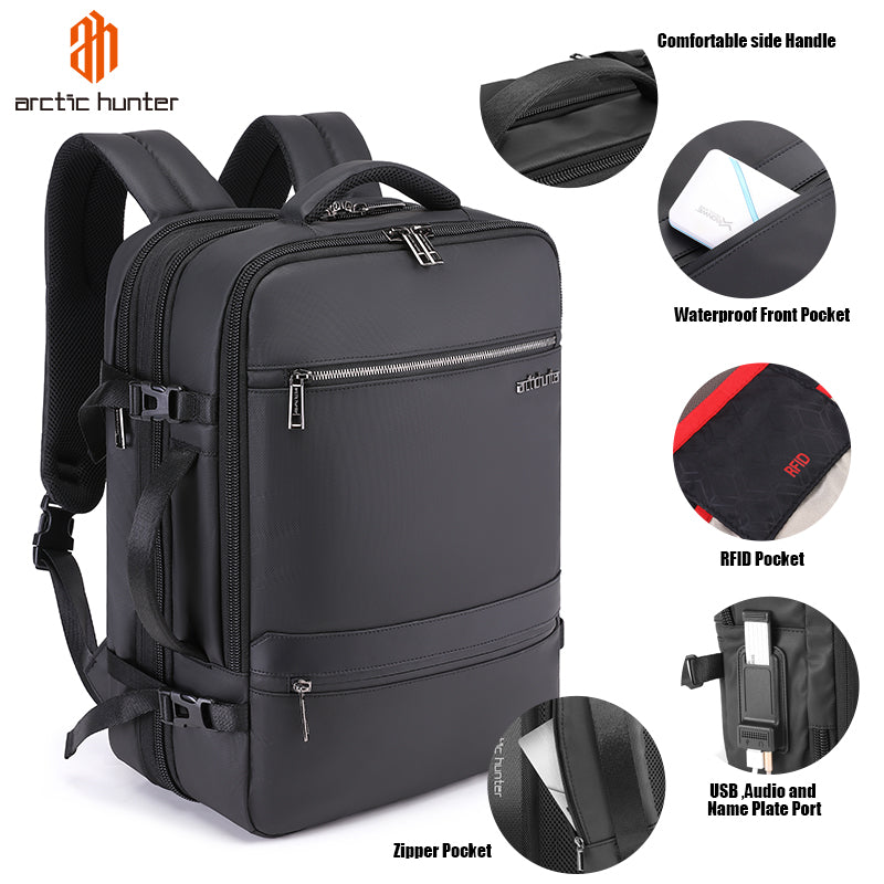 Arctic Hunter Expandable Travel Backpack Water Resistant 180° Opening Built In USB/Headphone Port Computer Bag for Men Women, B00350