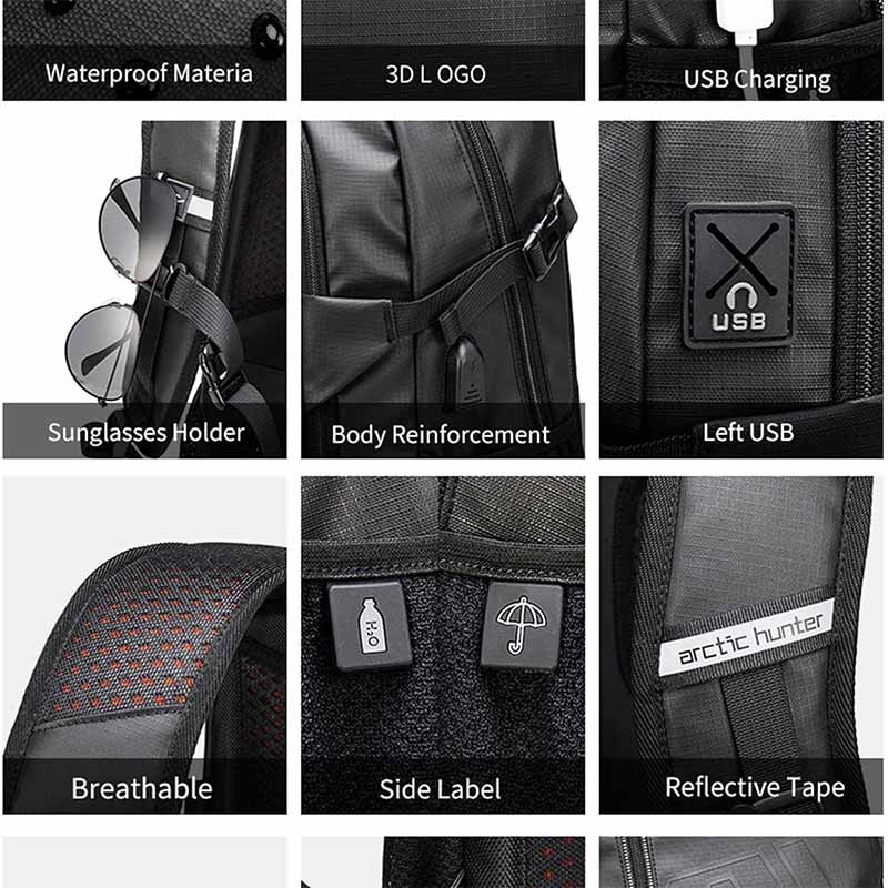 Arctic Hunter 26l Laptop Backpack Water Resistant Anti-Theft Pocket with USB Port And Separate Laptop Compartment Premium Office Backpack B00387 Black