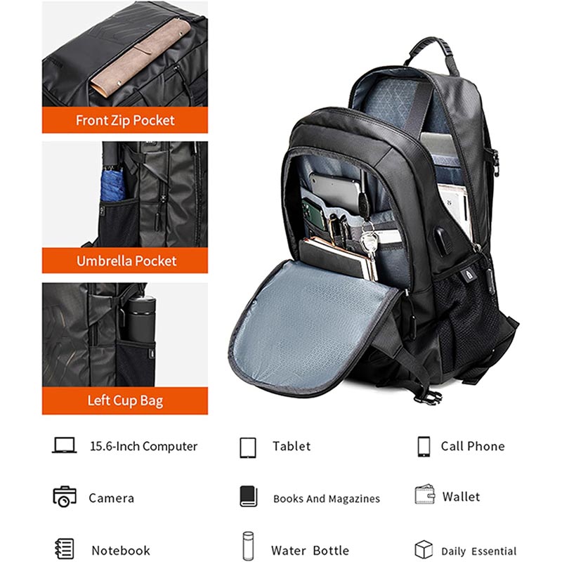 Arctic Hunter 26l Laptop Backpack Water Resistant Anti-Theft Pocket with USB Port And Separate Laptop Compartment Premium Office Backpack B00387 Black