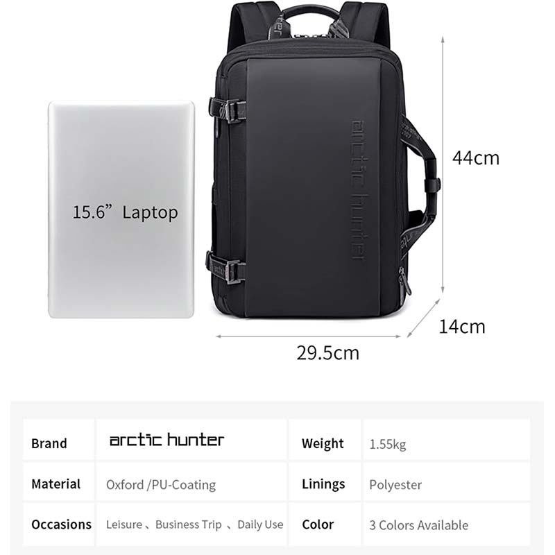 Arctic Hunter Travel Backpack Convertible Top loader 17-inch Expandable messenger bag Water Repellant TSA Friendly multi pocket laptop bag for Unisex, B00540