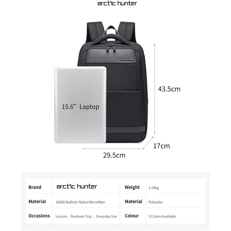 Arctic Hunter Durable Laptop Bag Light Weight Water Resistant Travel Backpack with Separate Laptop Compartment for Unisex, B00498