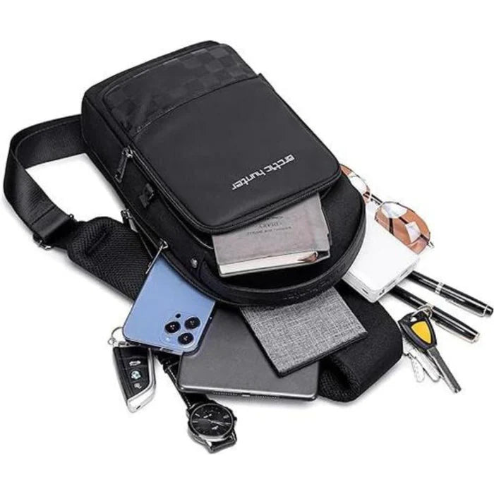 Arctic Hunter Crossbody Sling Bag Water Resistant Anti-Theft Unisex Small Shoulder Bag with Built in USB Port for Business Travel, XB00105 Black