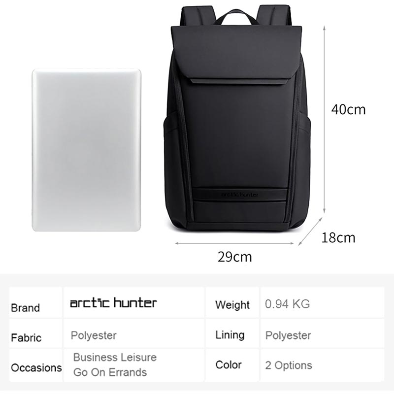 Arctic Hunter Computer Backpack Durable Water-Resistant TSA Friendly Opening Slim Travel Backpack for men and Women, B00559 Black