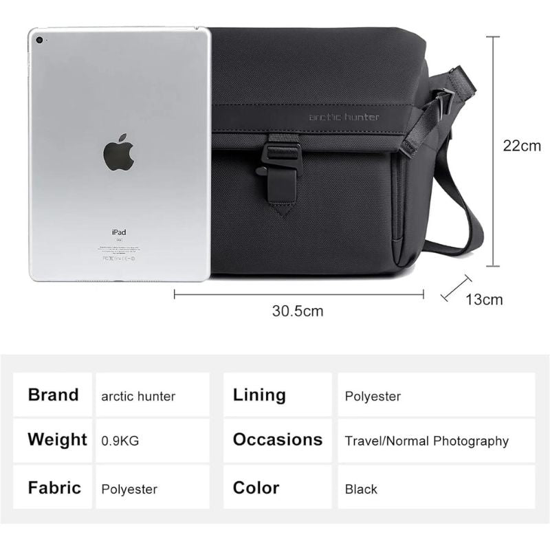 Arctic Hunter Premium Unisex Water-Resistant Sling Bag - Anti-Theft Crossbody Bag for Travel, Business, and Daily Use K00576 Black
