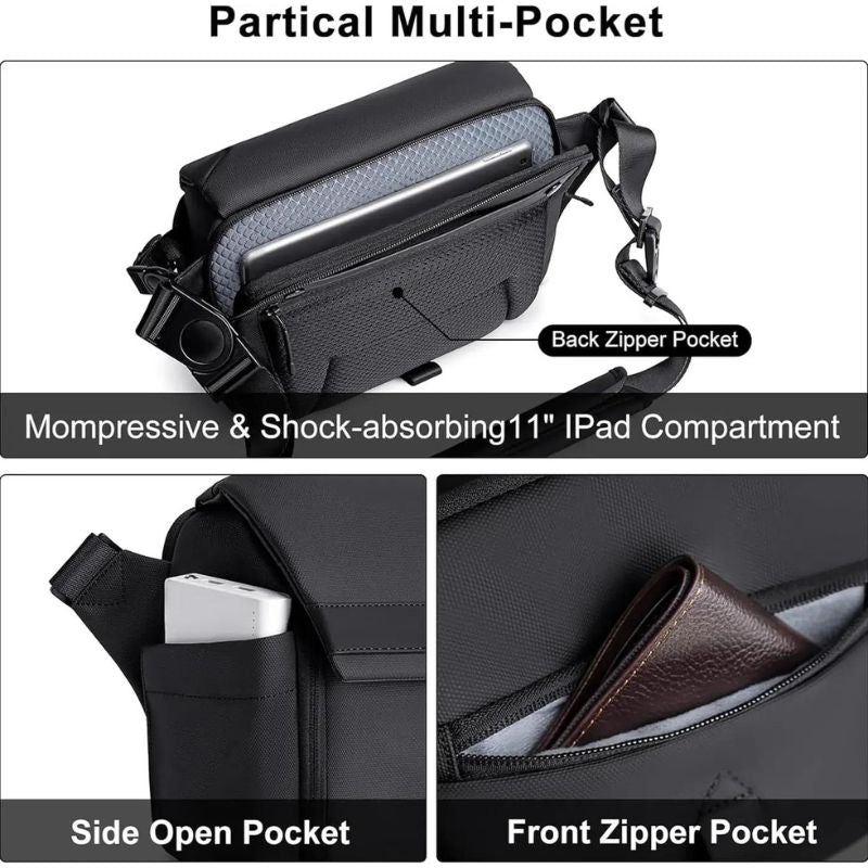 Arctic Hunter Premium Unisex Water-Resistant Sling Bag - Anti-Theft Crossbody Bag for Travel, Business, and Daily Use K00576 Black