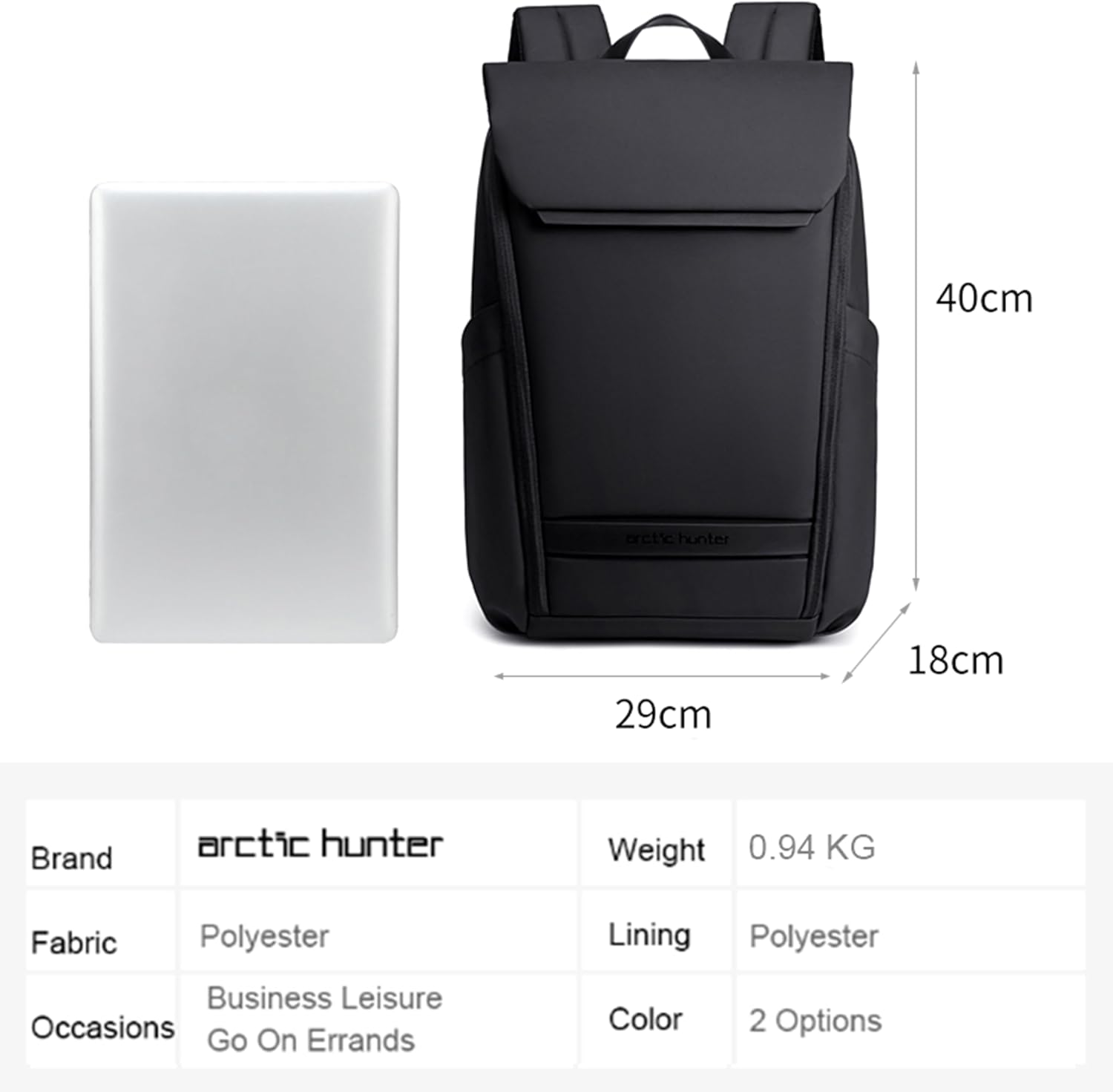 Arctic Hunter Computer Backpack Durable Water-Resistant TSA Friendly Opening Slim Travel Backpack for men and Women, B00559 Black