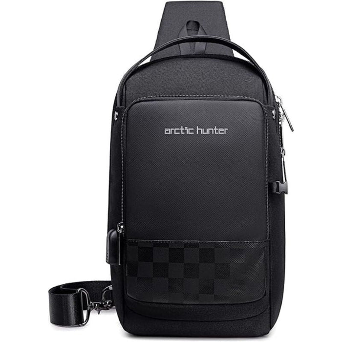 Arctic Hunter Crossbody Sling Bag Water Resistant Anti-Theft Unisex Small Shoulder Bag with Built in USB Port for Business Travel, XB00105 Black