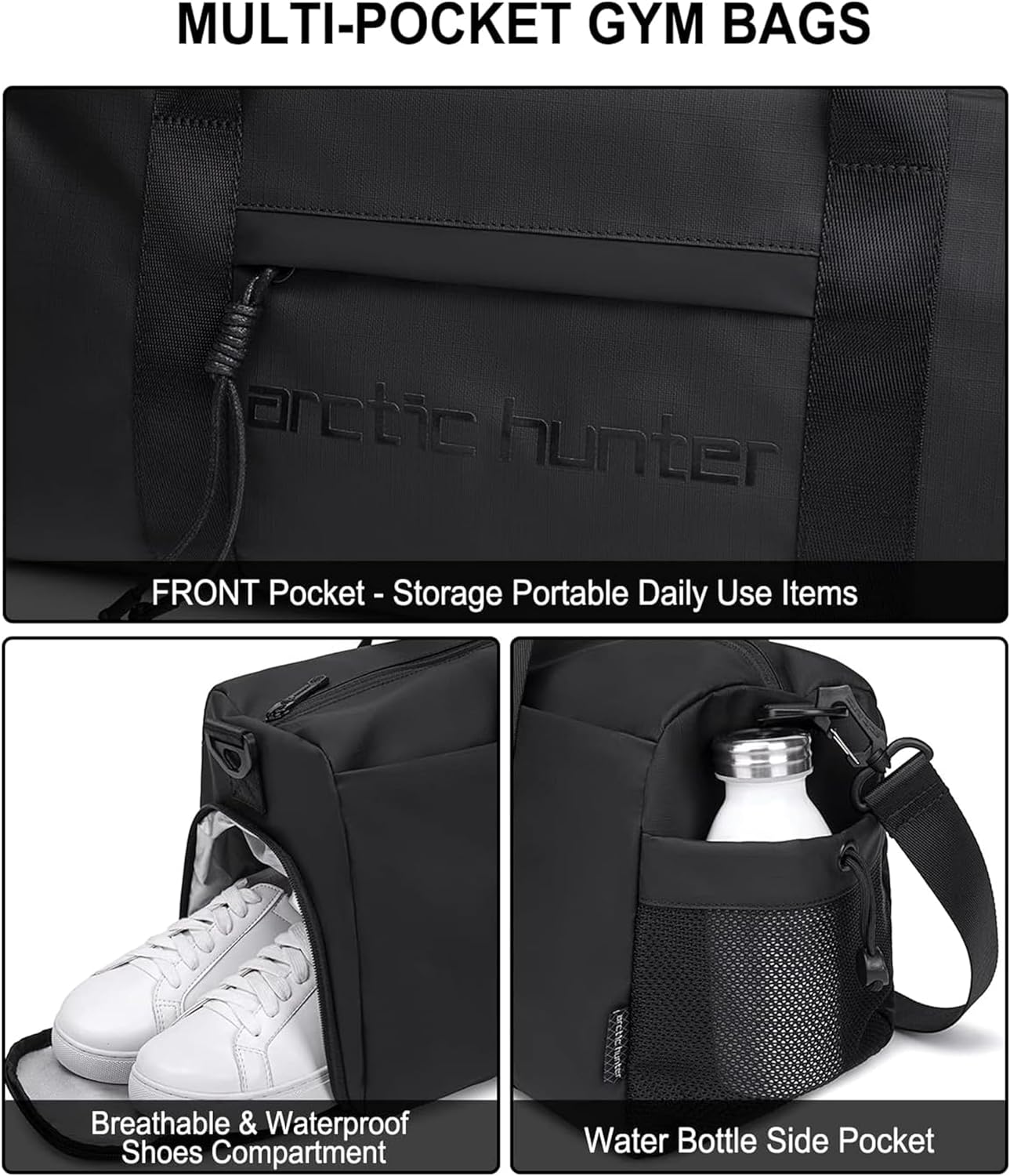 Arctic Hunter 25L Premium Gym Bag Water Resistant Duffel Bag with Shoe Compartment with Detachable Shoulder Straps for Men and Women, LX00537