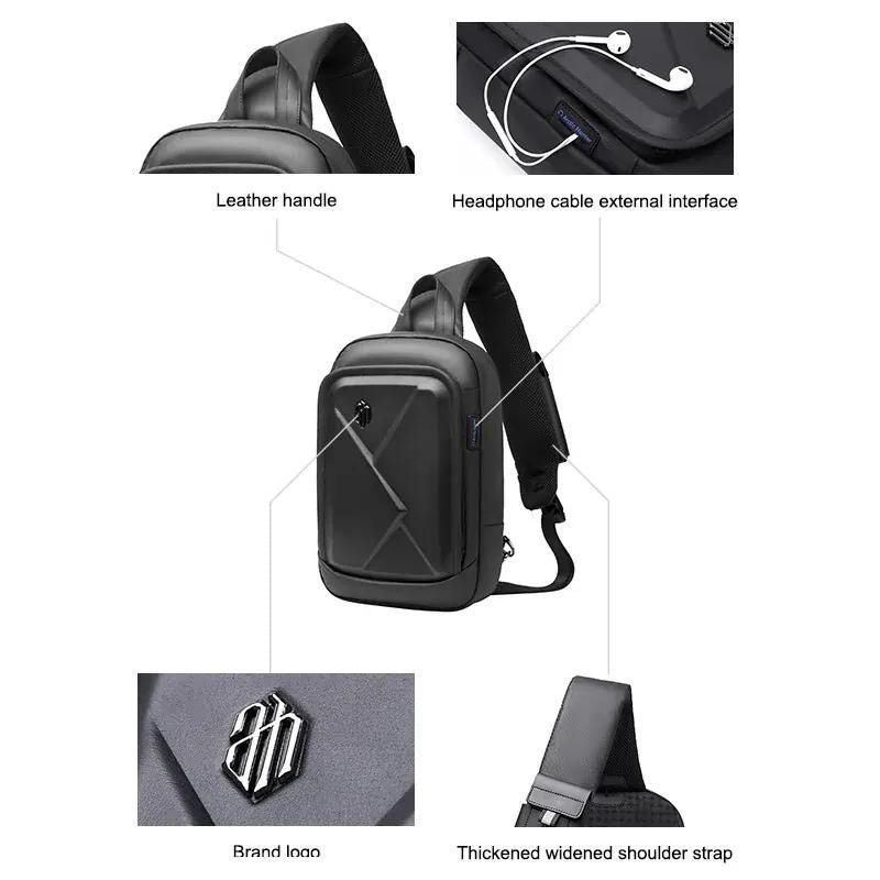 Arctic Hunter Hard Shell Cross-Body Sling Bag Water Resistant Anti-Theft Unisex Shoulder bag with Built in USB Port for Travel Business, XB00080