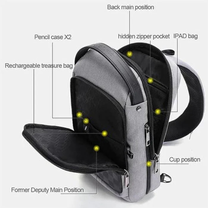 Arctic Hunter Crossbody Sling Bag Water Resistant Anti-Theft Unisex Small Shoulder Bag with Built in USB Port for Business Travel, XB00105 Black