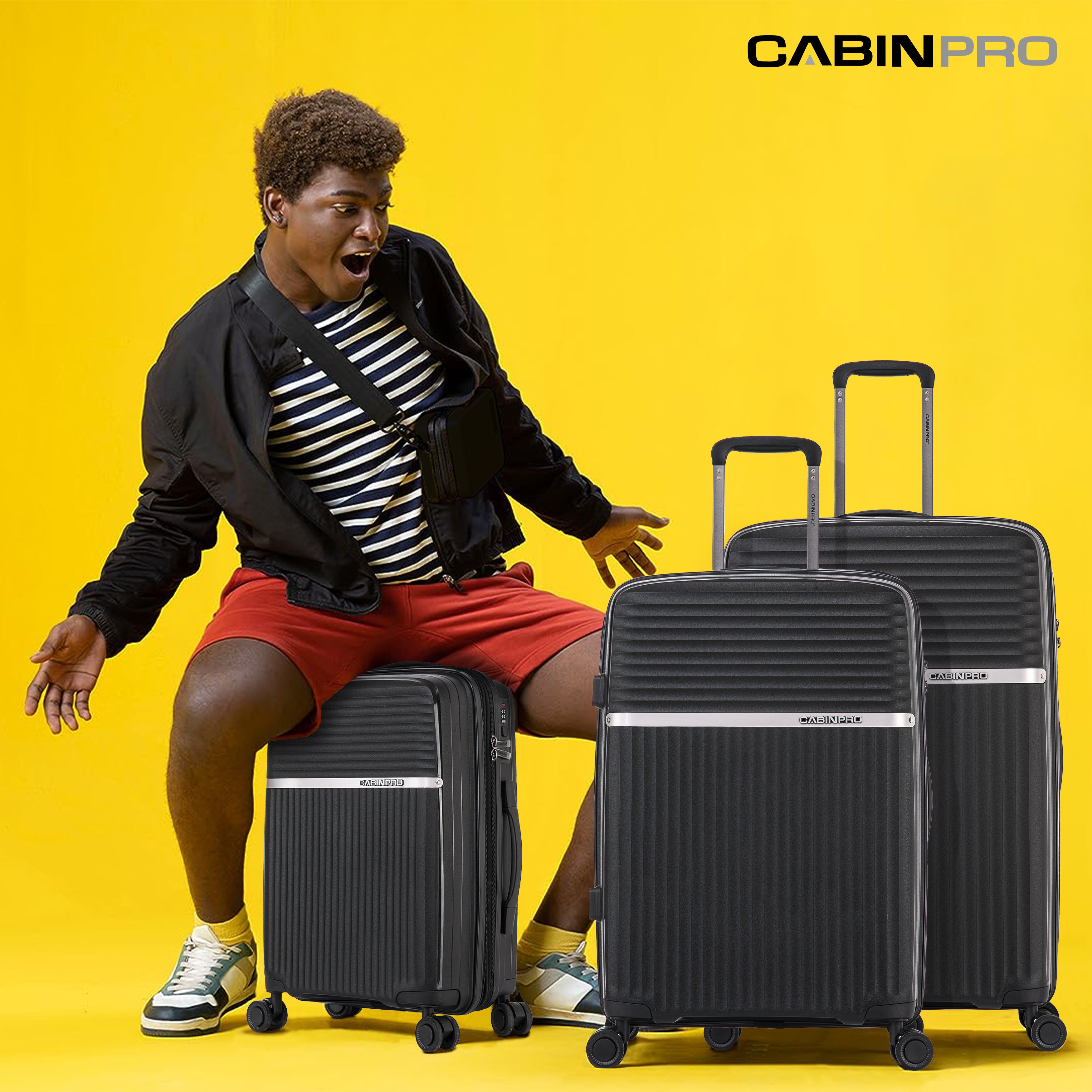CabinPro Unisex Hard Case Suitcase Expandable PP Fashion Trolley Luggage Set with 4 Quite 360° Double Spinner Wheels, CP002-3