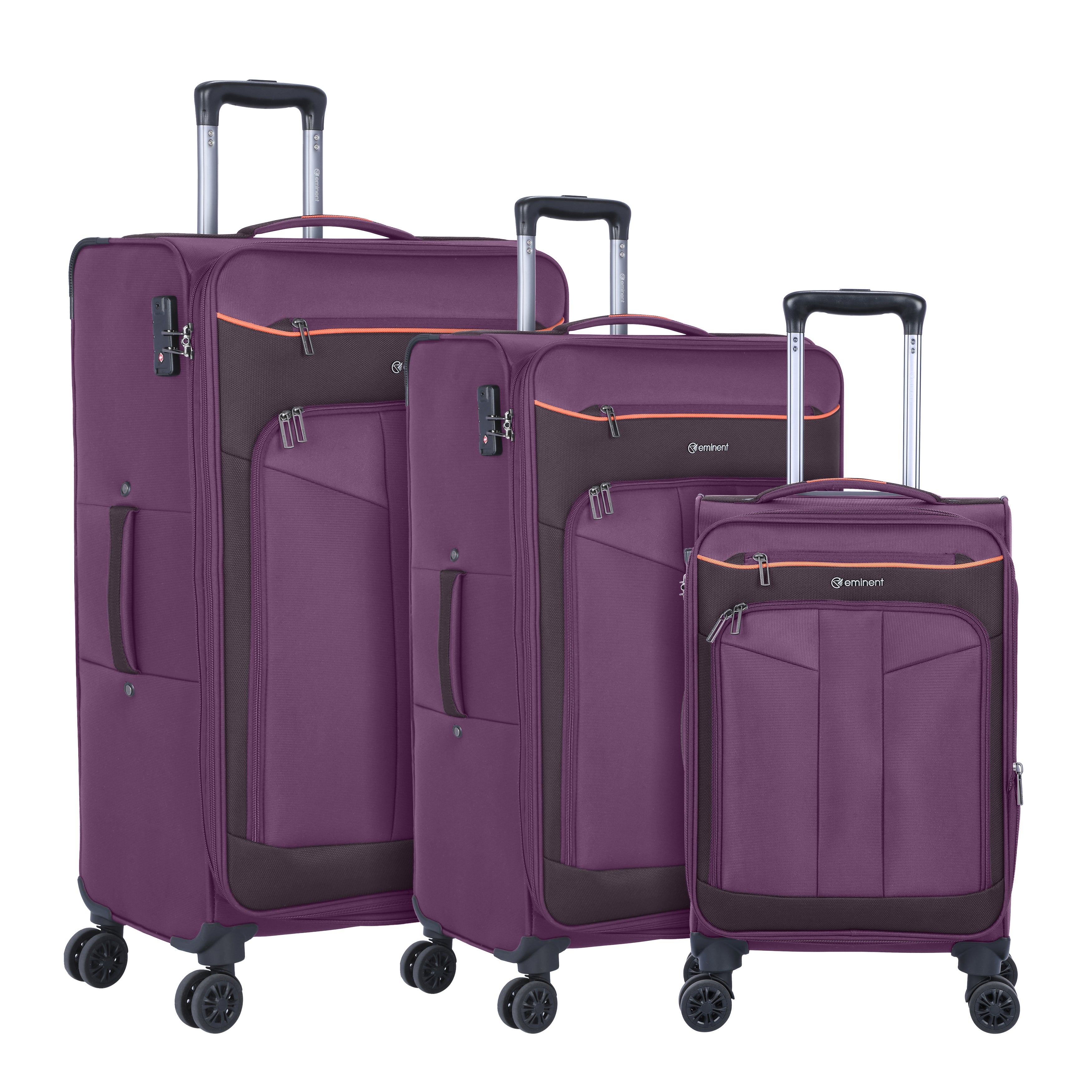 Eminent Fashion Trolley Set Unisex Soft Luggage set Trolley Polyester Lightweight Expandable 4 Double Spinner Wheeled Suitcase with 3 Digit TSA lock E788-3