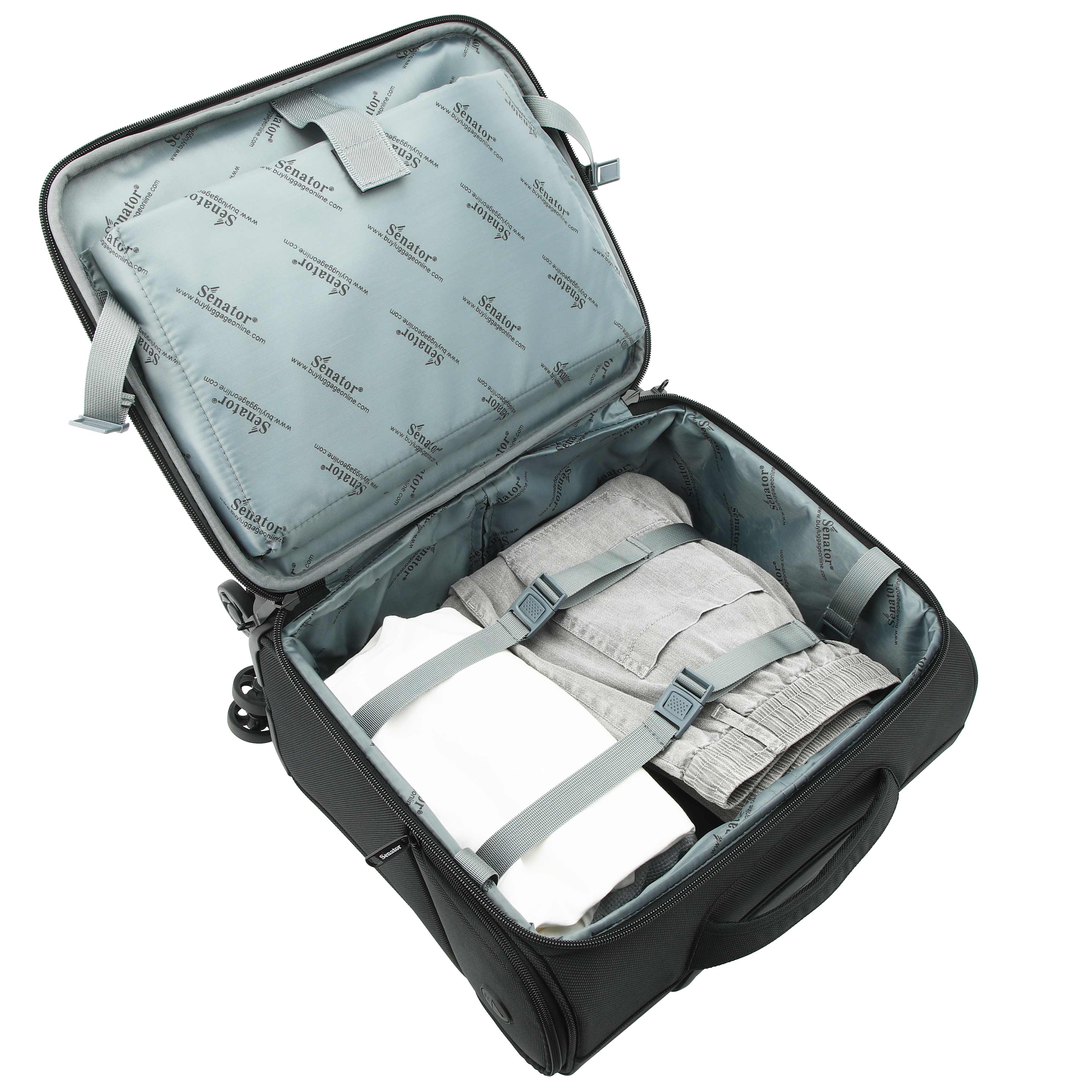 Senator 17-inch Premium Rolling Laptop Bag Water Resistant 4 Double Spinner Wheeled Pilot Case with Safe Zippers for Unisex, KH103