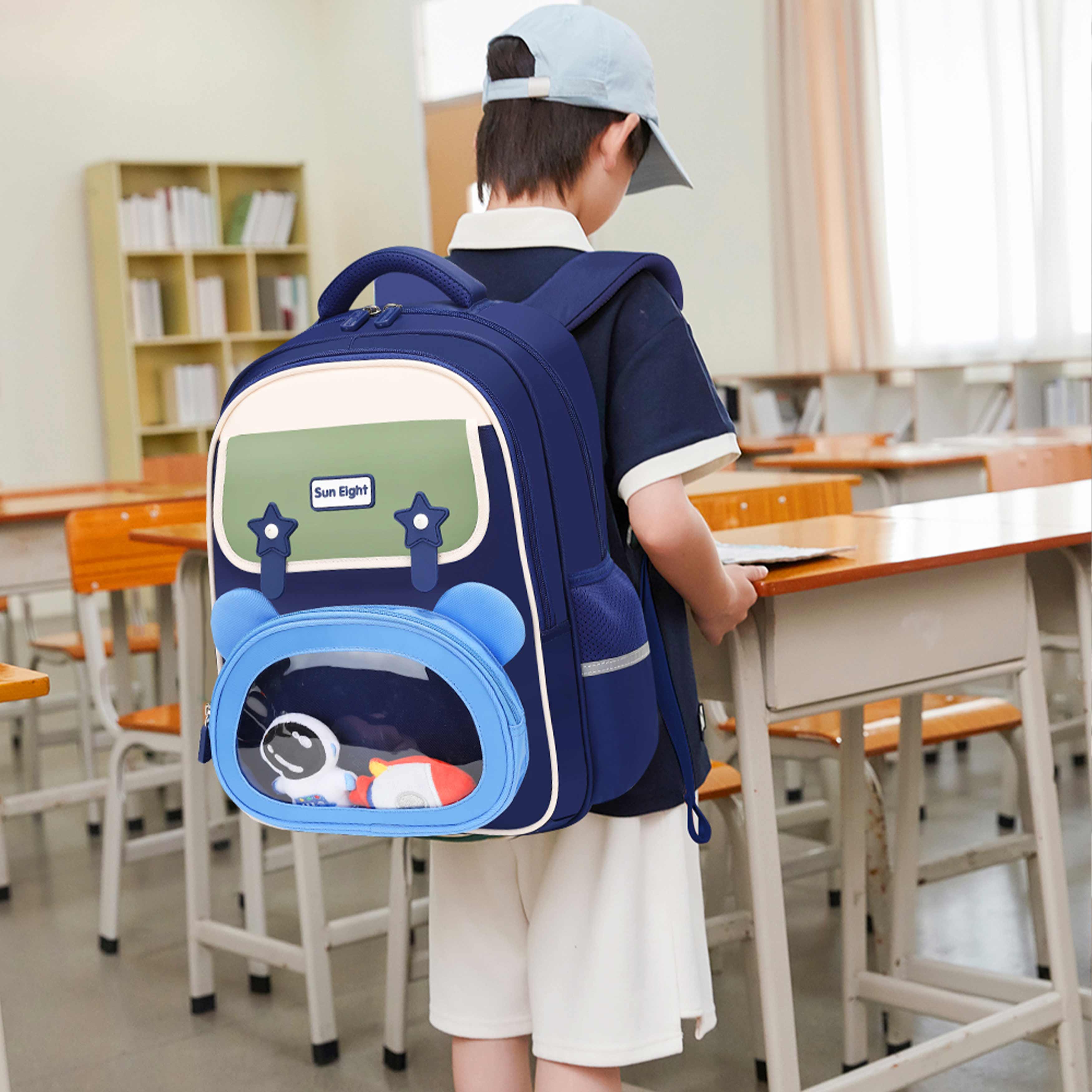 Sun Eight Premium 15.5-Inch Lightweight Water-Resistant Polyester School Backpack for Boys – Navy | SE22260