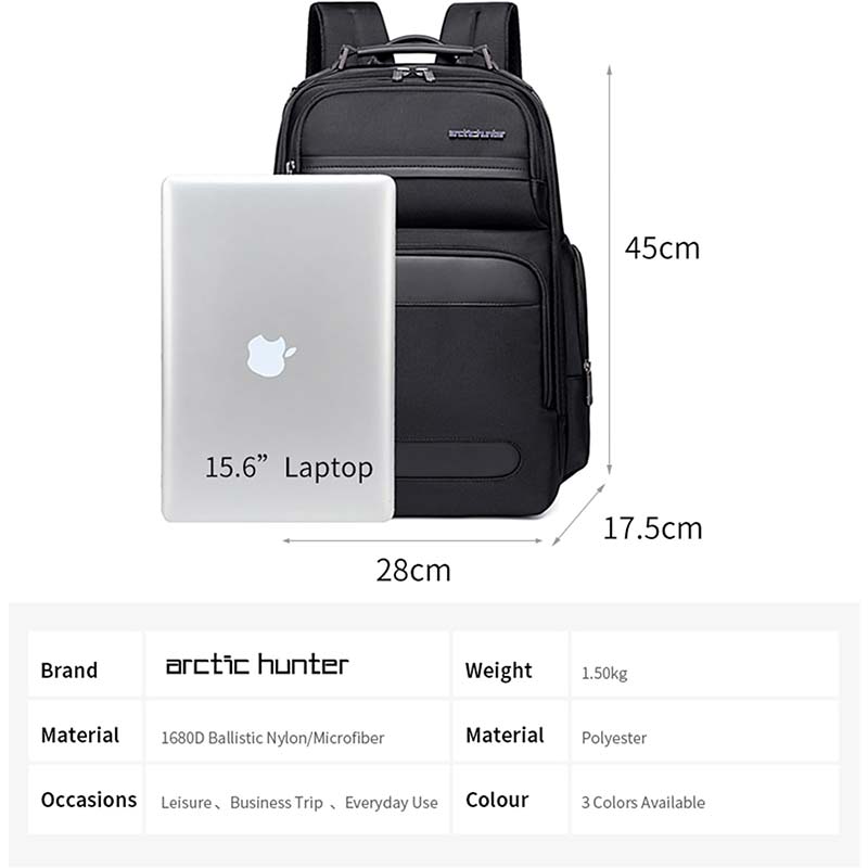 Arctic Hunter Durable Laptop Bag Light Weight Water Resistant Travel Backpack with Separate Laptop Compartment for Unisex, B00498