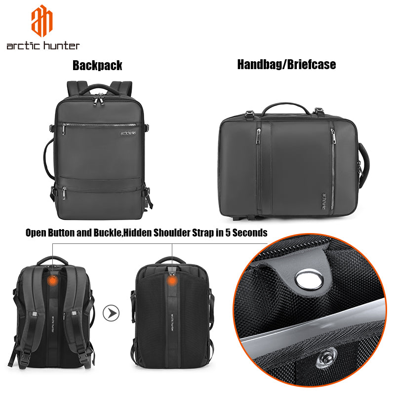 Arctic Hunter Expandable Travel Backpack Water Resistant 180° Opening Built In USB/Headphone Port Computer Bag for Men Women, B00350
