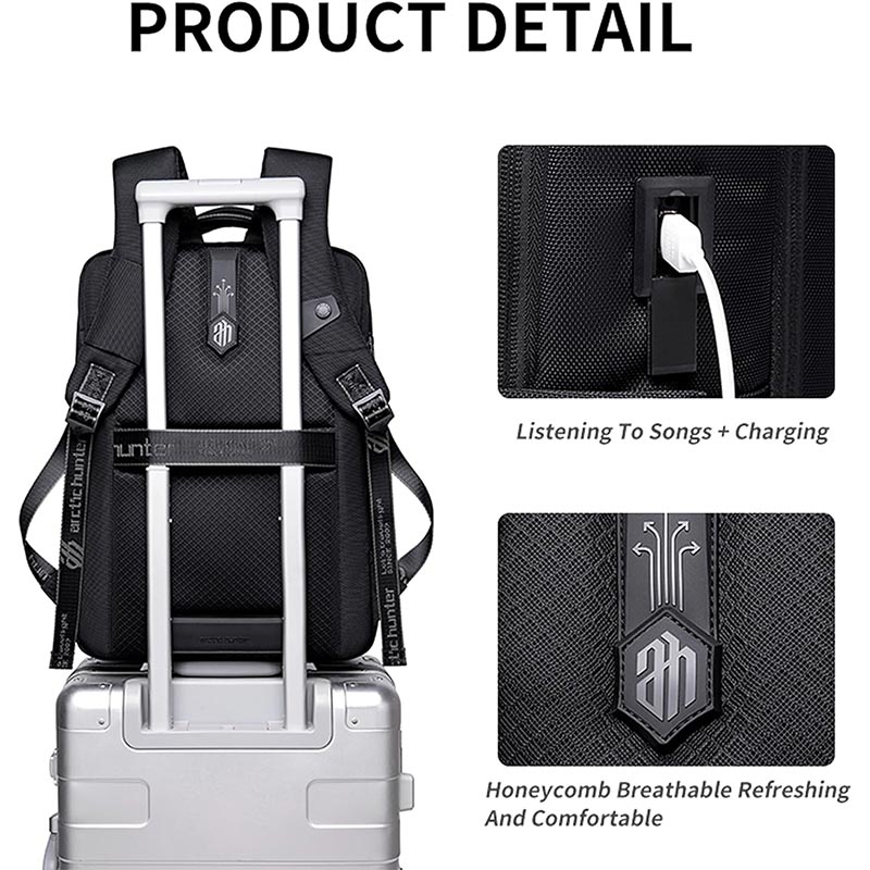 Hunter 16 Inch Expandable Laptop Backpack Water Repellent School Office Travel Day Pack with Built in USB port, B00490