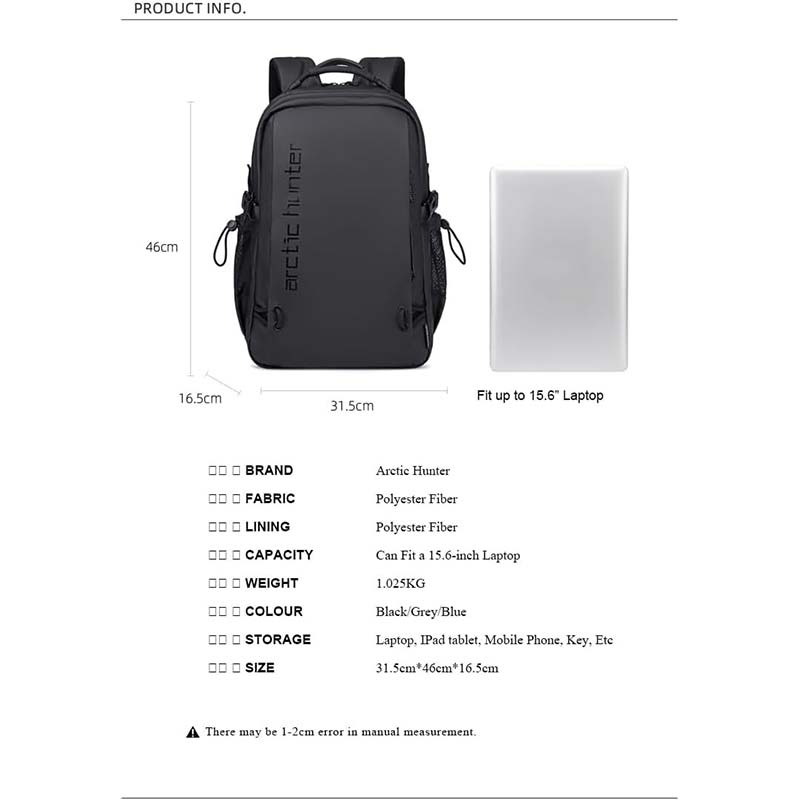 Arctic Hunter Light Weight Premium Shoulder Backpack 15.6 inch Water Resistant Laptop Daypack for Men and Women, B00530