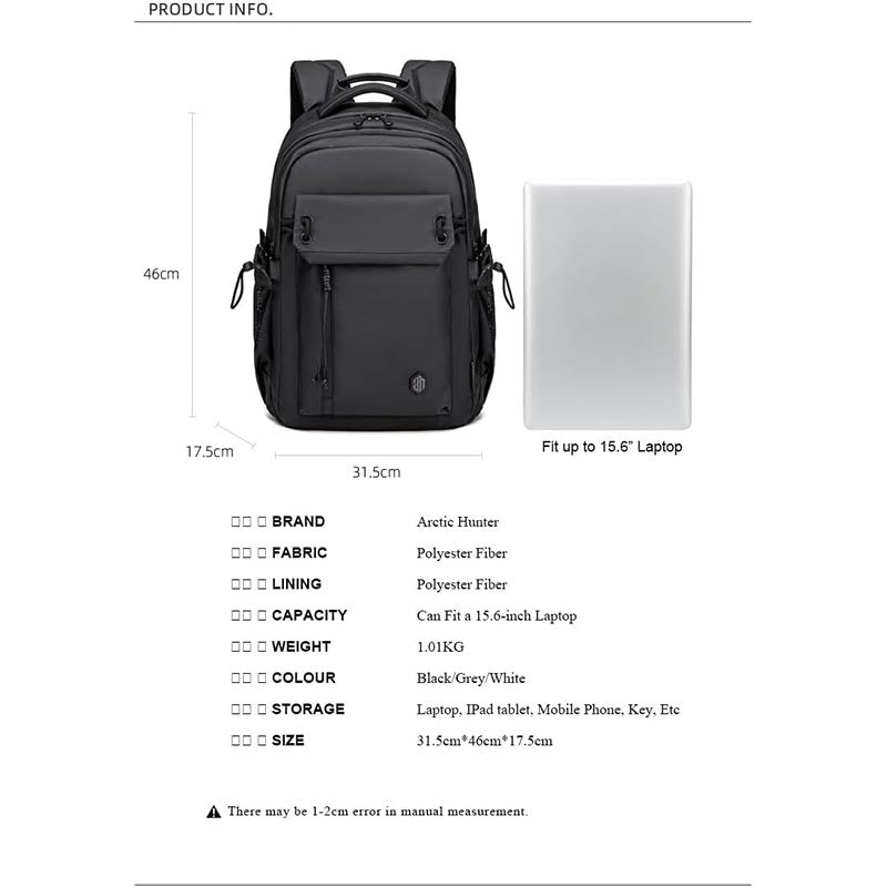 Arctic Hunter Light Weight Premium Shoulder Backpack 15.6 inch Water Resistant Laptop Daypack for Men and Women, B00531