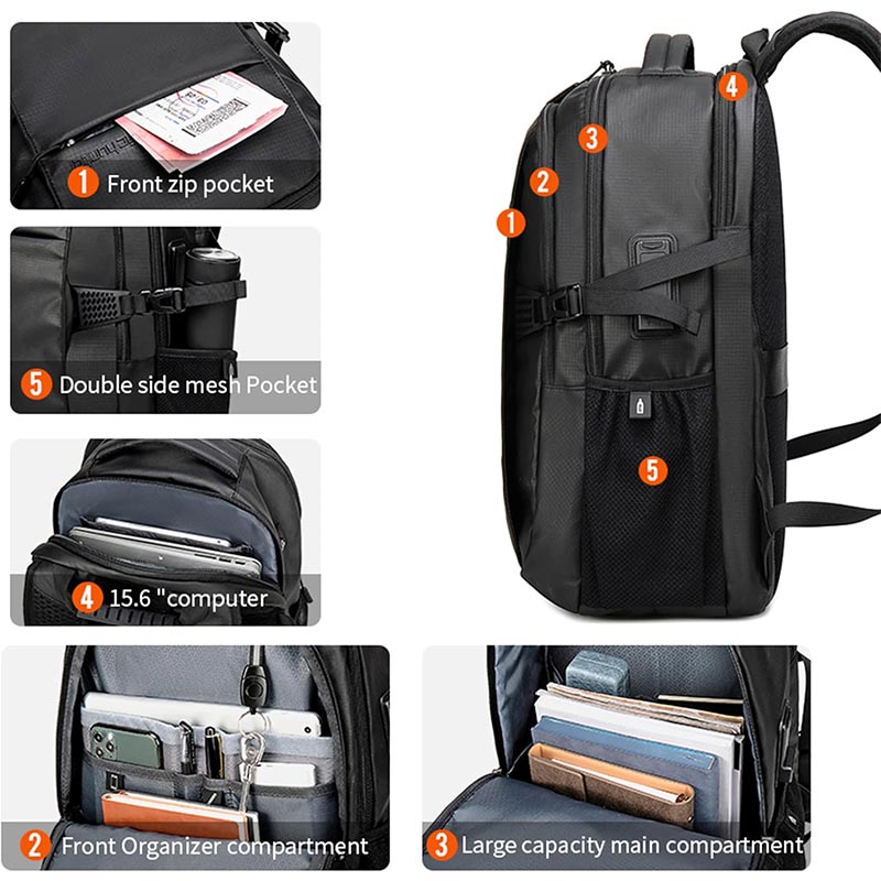 Arctic Hunter Water Resistant Travel Backpack with Built In USB and Headphone Port for Unisex, B00388