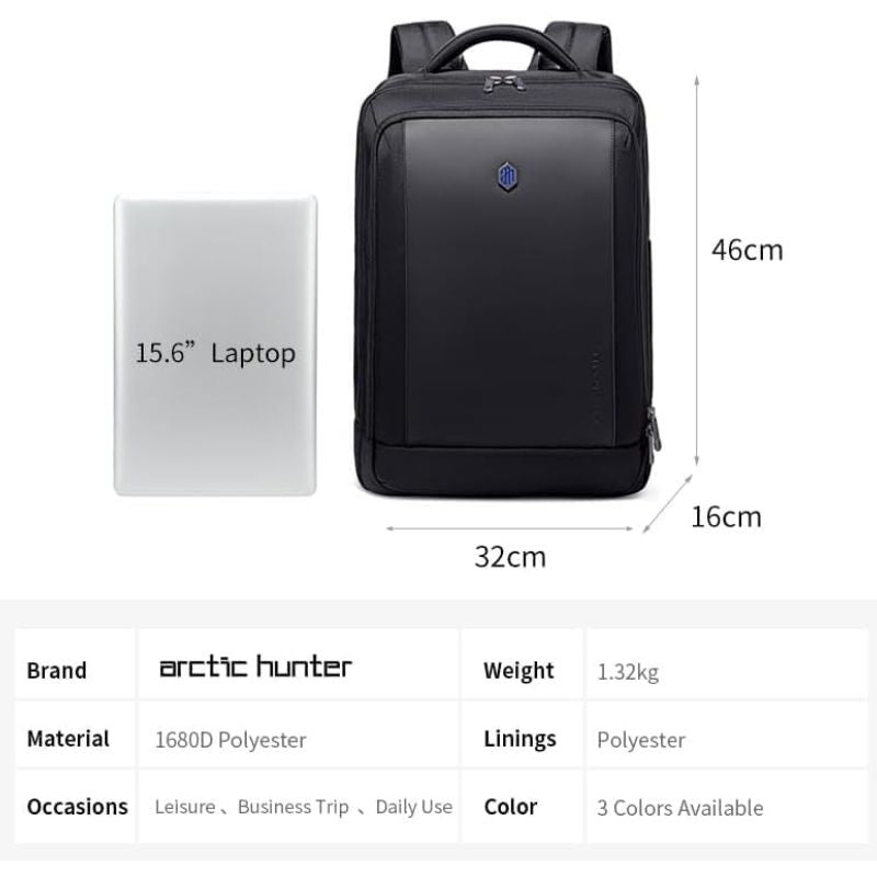 Arctic Hunter 180° Opening Anti-Theft Business Travel Laptop Backpack – 17 Inch Water Repellant Multifunctional Backpack For Men And Women, B00550 Black