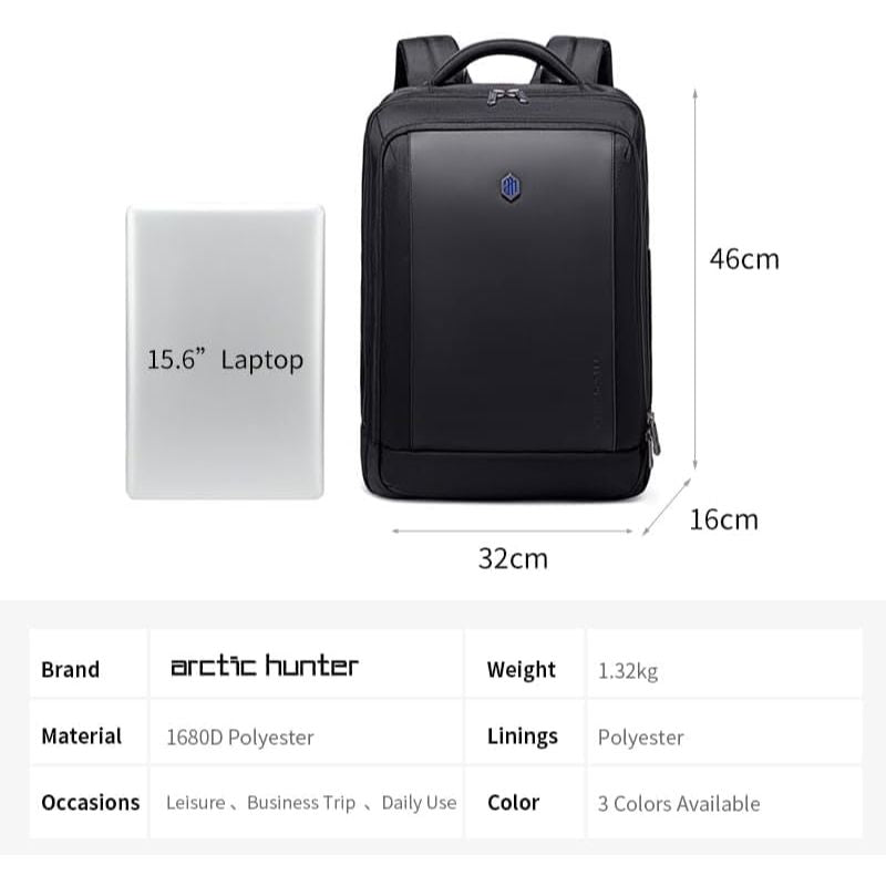 Arctic Hunter 180° Opening Anti-Theft Business Travel Laptop Backpack – 17 Inch Water Repellant Multifunctional Backpack For Men And Women, B00550 Black