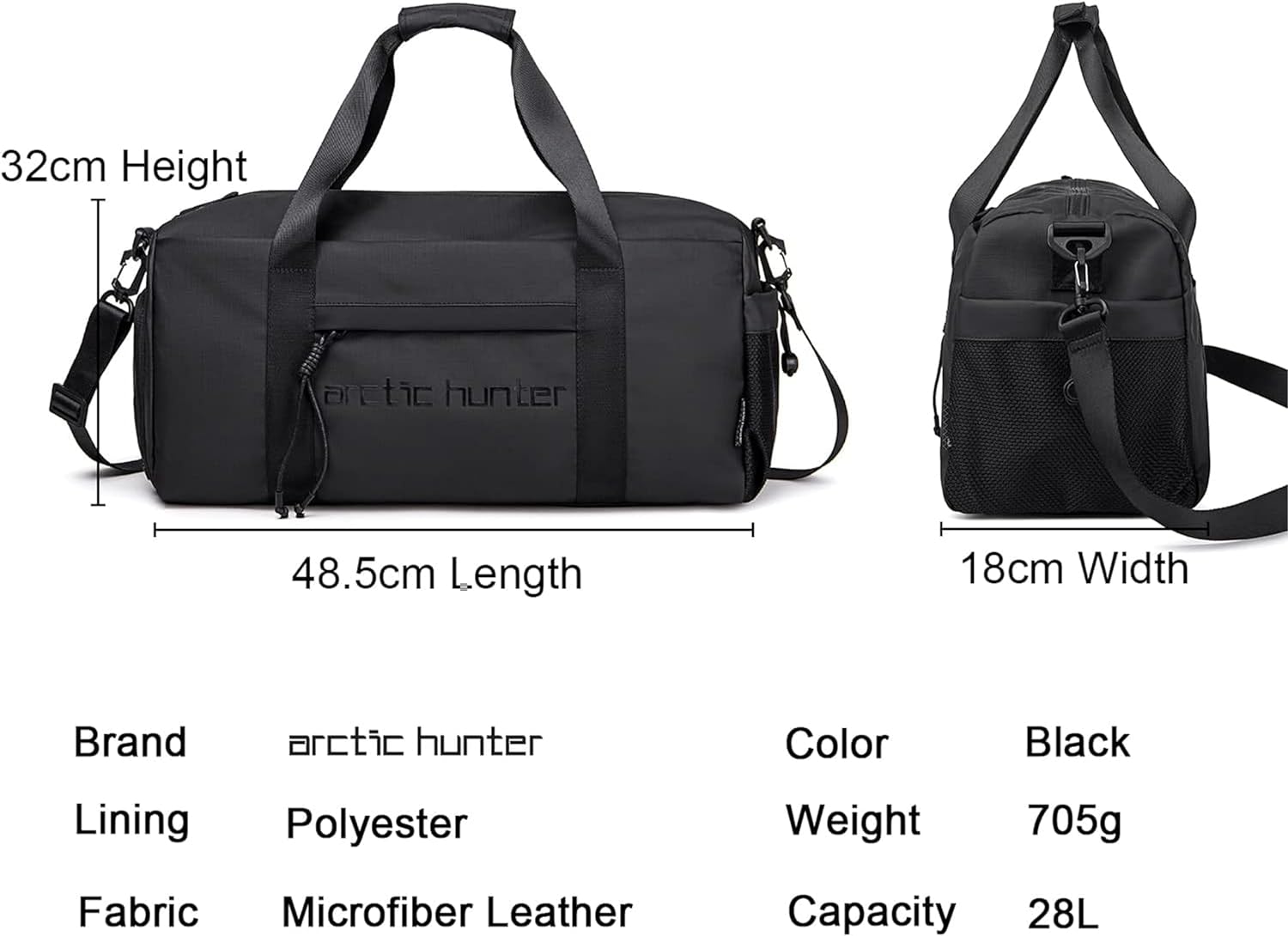 Arctic Hunter 25L Premium Gym Bag Water Resistant Duffel Bag with Shoe Compartment with Detachable Shoulder Straps for Men and Women, LX00537