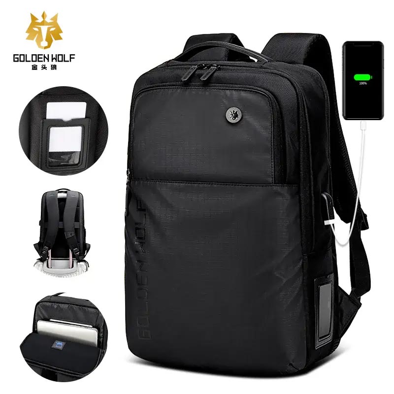 Arctic Hunter Golden Wolf Water-Resistant Laptop Backpack with USB Port & Headphone Jack - 20L Unisex Shoulder Bag Model: GB00399 BLACK