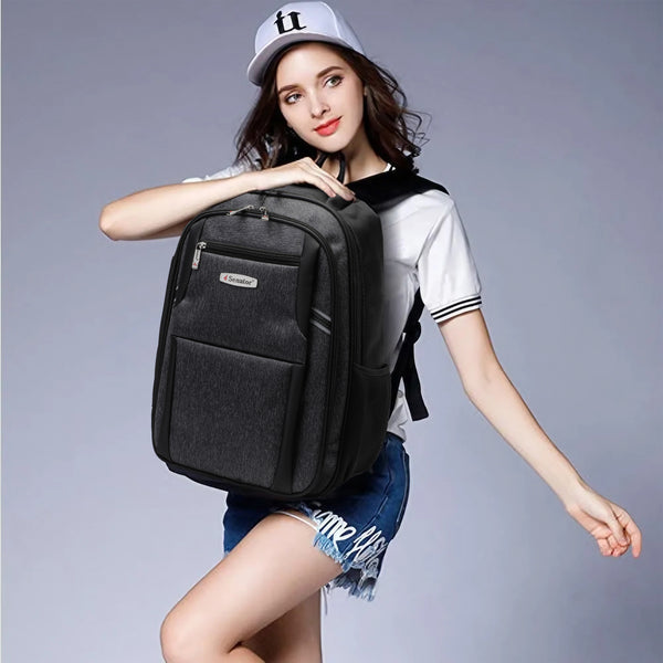 Senator Nylon Unisex Daypack 18-Inch Lightweight Backpack with Laptop Compartment Reflective Lattice Water Resistant Casual Hiking Travel Bag for Business College School Students - KH8123 (Black)